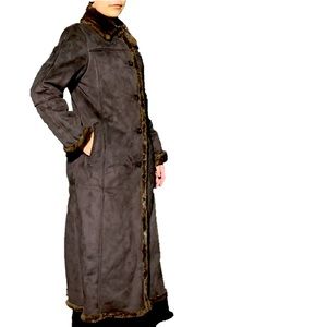 Utex Design Brown Full Length Faux Fur Lined Winter Coat